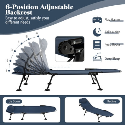Costway Folding Camping Cot W/ Detachable Mattress & 6-Position Adjustable Backrest