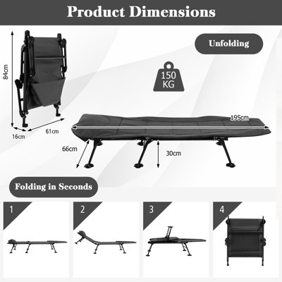 Costway Folding Camping Cot W/ Detachable Mattress & 6-Position Backrest