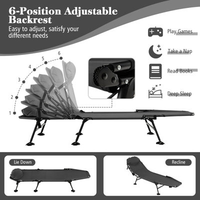 Costway Folding Camping Cot W/ Detachable Mattress & 6-Position Backrest - 3