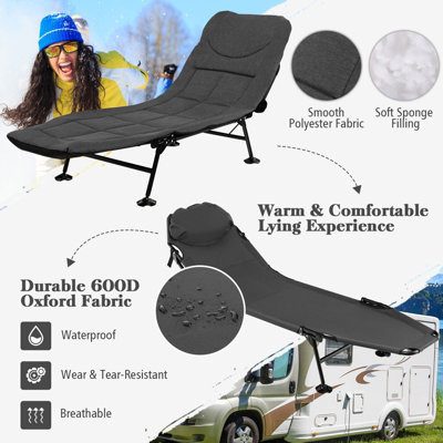 Costway Folding Camping Cot W/ Detachable Mattress & 6-Position Backrest - 4
