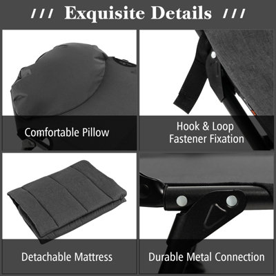Costway Folding Camping Cot W/ Detachable Mattress & 6-Position Backrest - 7