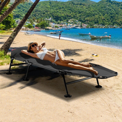 Costway Folding Camping Cot W/ Detachable Mattress & 6-Position Backrest - 9