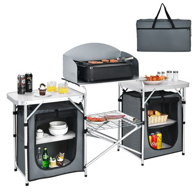 Costway Folding Camping Table Foldable Portable 2-Tier Kitchen Cook Station
