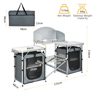 Costway Folding Camping Table Foldable Portable 2-Tier Kitchen Cook Station - 3
