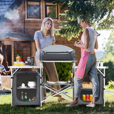 Costway Folding Camping Table Foldable Portable 2-Tier Kitchen Cook Station - 4