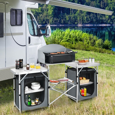 Costway Folding Camping Table Foldable Portable 2-Tier Kitchen Cook Station - 5