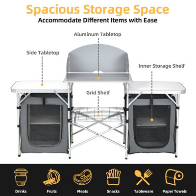 Costway Folding Camping Table Foldable Portable 2-Tier Kitchen Cook Station - 7