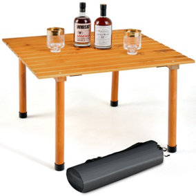 Costway Folding Camping Table Portable Picnic Table w/ Roll-up Tabletop & Carrying Bag