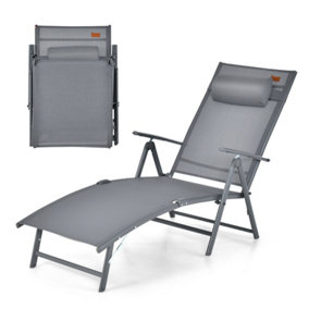 Costway Folding Chaise Lounge Chair Outdoor Portable Adjustable Reclining Chair