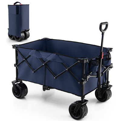 Costway Folding Collapsible Wagon Utility Garden Cart w/ Wide Wheels Adjustable Handle