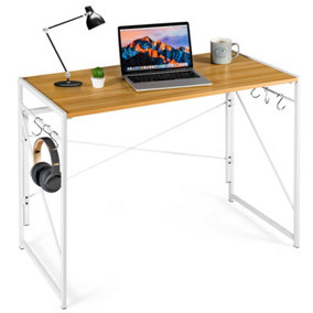 Costway Folding Computer Desk Modern Simple Study Desk with Metal Frame 6 S-Shaped Hooks
