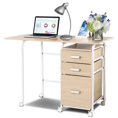 Costway Folding Computer Desk Wheeled PC Laptop Table Writing ...