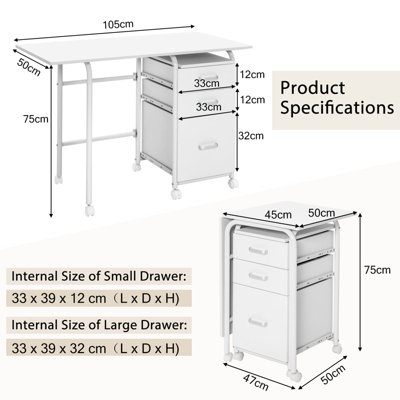Costway Folding Computer Desk Wheeled PC Laptop Table Writing ...