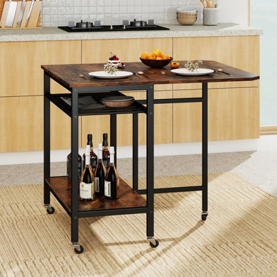 COSTWAY Folding Dining Table Movable Kitchen Table with Storage Shelf