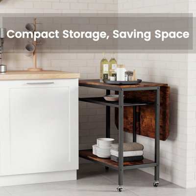COSTWAY Folding Dining Table Movable Kitchen Table with Storage Shelf