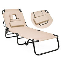 Costway Folding Face Down Tanning Chair Adjustable Beach Lounge Chair W/ Face Hole