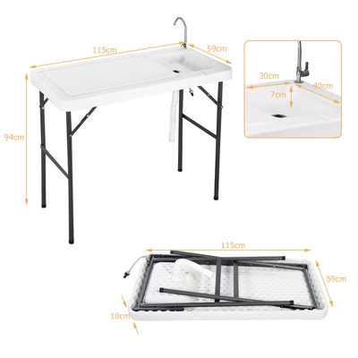 Costway Folding Fish Cleaning Table Portable Outdoor Heavy Duty Fillet Table