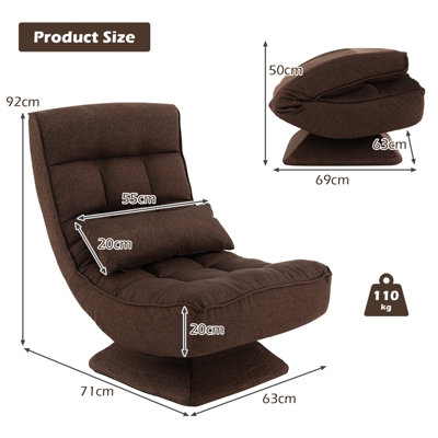 Costway Folding Floor Gaming Chair Swivel Lazy Padded Lounge Chair 4-Position Adjustable