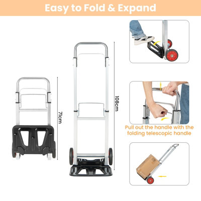 Costway Folding Hand Truck Heavy Duty Sack Barrow W/ Telescopic Handle All-Terrain Wheels - 7