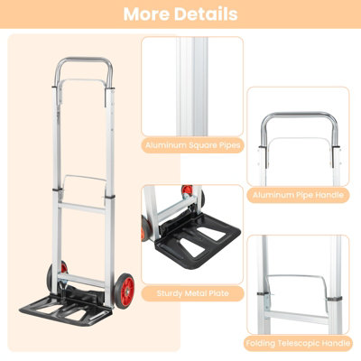 Costway Folding Hand Truck Heavy Duty Sack Barrow W/ Telescopic Handle All-Terrain Wheels - 9