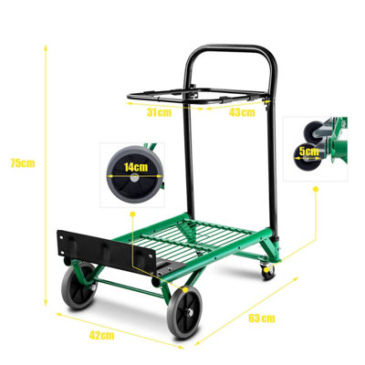 Costway Folding Hand Truck Height Adjustable Heavy Duty Steel 90kg Capacity Portable