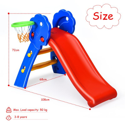 Costway Folding Kids Climber First Slide Indoor Outdoor Toddler Play W/ Basketball Hoop