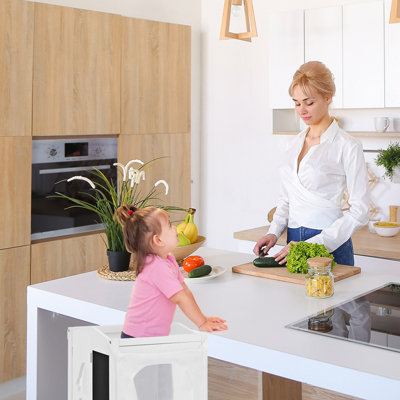 Costway Folding Kids Kitchen Step Stool Height Adjustable Toddler Kitchen Wooden Helper - 3