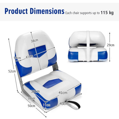 Costway Folding Low-Back Boat Chair Fishing Yacht Seat with Strap Set of 2