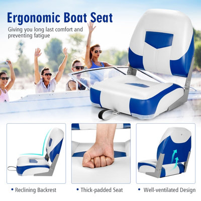Costway Folding Low-Back Boat Chair Fishing Yacht Seat with Strap