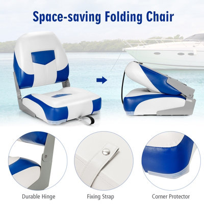 2 Pieces Folding Low-Back Boat Chair Set With Long Fixation Strap-blue - Savings Store
