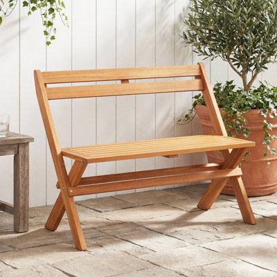 COSTWAY Folding Outdoor Bench for 2 People Park Bench with Slanted