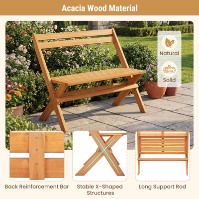 COSTWAY Folding Outdoor Bench for 2 People Park Bench with Slanted ...