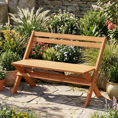 COSTWAY Folding Outdoor Bench for 2 People Park Bench with Slanted ...