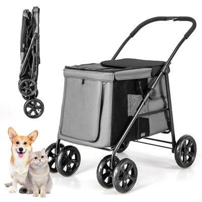 Costway Folding Pet Stroller Portable Travel Pet Cart 4 Wheels w Breathable Mesh