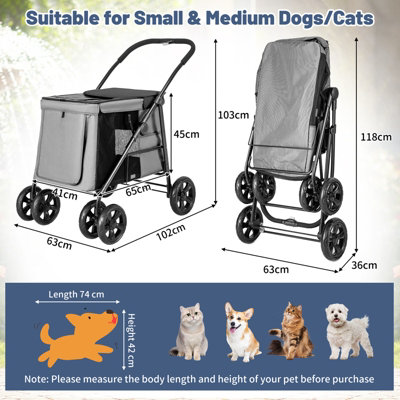 Costway Folding Pet Stroller Portable Travel Pet Cart 4 Wheels w/ Breathable Mesh