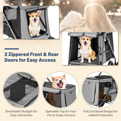 Costway Folding Pet Stroller Portable Travel Pet Cart 4 Wheels w/ Breathable Mesh