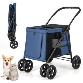 Costway Folding Pet Stroller Portable Travel Pet Cart 4 Wheels w/ Breathable Mesh