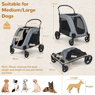 Costway Folding Pet Stroller Portable Travel Pet Cart Wagon W 4 Wheels Adjustable Handle