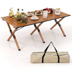 Costway Folding Picnic Table Roll-Up Camping Table Portable Outdoor Table w/ Carry Bag