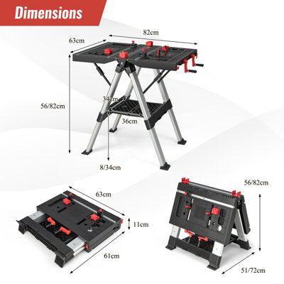 Costway Folding Portable Workbench 450kg With Sawhorse 150kg Worktable Adjustable Height