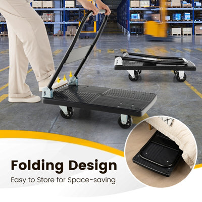 Costway Folding Push Cart Dolly Rolling Flatbed Luggage Cart W/ 360 Swivel Wheels 200kg - 4