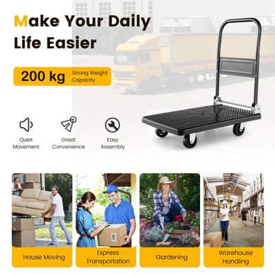 Costway Folding Push Cart Dolly Rolling Flatbed Luggage Cart W/ 360 Swivel Wheels 200kg - 7