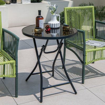 Costway Folding Round Patio Bistro Table Tempered Glass Tabletop Outdoor Cocktail Table