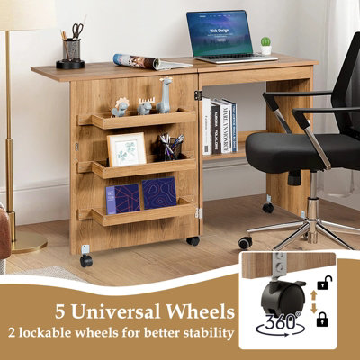 Foldable Sewing Table with Wheels NSdirect Desk Color: White