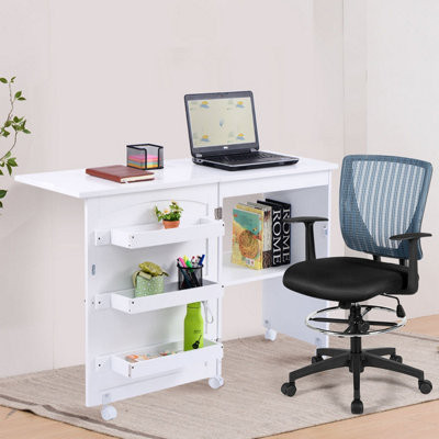 Costway Folding Sewing Table 2 IN 1 Rolling Craft Table Home Office Desk Workstation