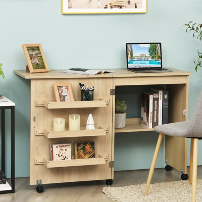 Costway Folding Sewing Table 2 IN 1 Rolling Craft Table Home Office Desk Workstation