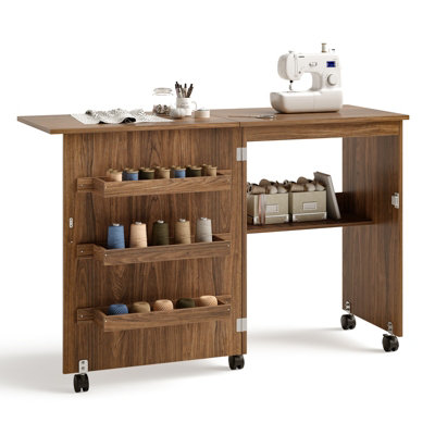 Costway Folding Sewing Table 2 IN 1 Rolling Craft Table Home Office Desk Workstation