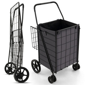 Costway Folding Shopping Cart Portable Utility Grocery Cart 120L Capacity w/ Oxford Liner