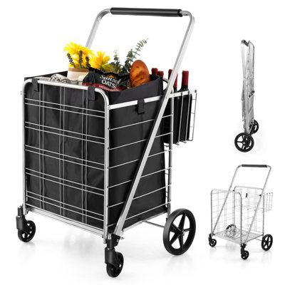 Costway Folding Shopping Cart Portable Utility Grocery Cart 126L Capacity 150kg Load