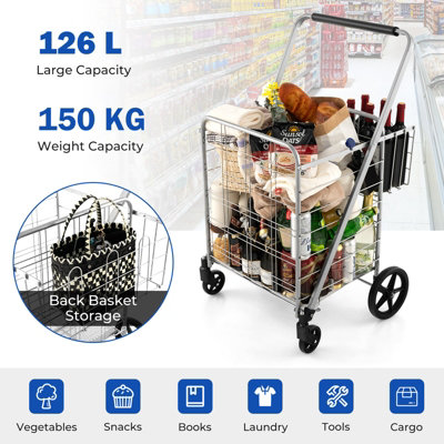 Folding Cart with Wheels for Kitchen/ Groceries/Laundry - Costway